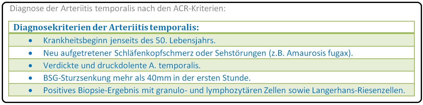 071 Diagnose der Arteriitis temporalis nach den ACR Kriterien